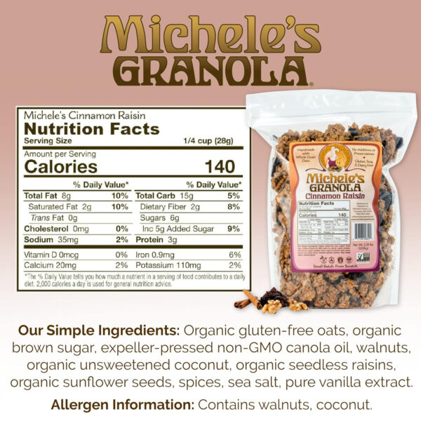 Michele's Toasted Muesli, Whole Grain Cereal, No Refined Sugar, No Added Oil, Gluten-Free & Non-GMO, 36oz Resealable Bag