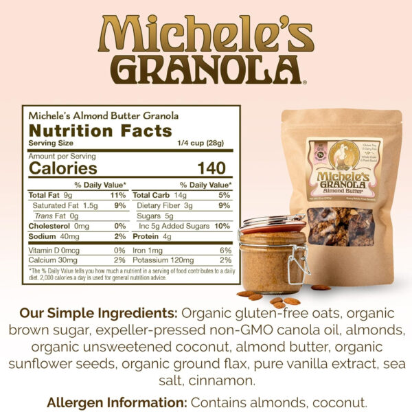 Michele's Toasted Muesli, Whole Grain Cereal, No Refined Sugar, No Added Oil, Gluten-Free & Non-GMO, 36oz Resealable Bag