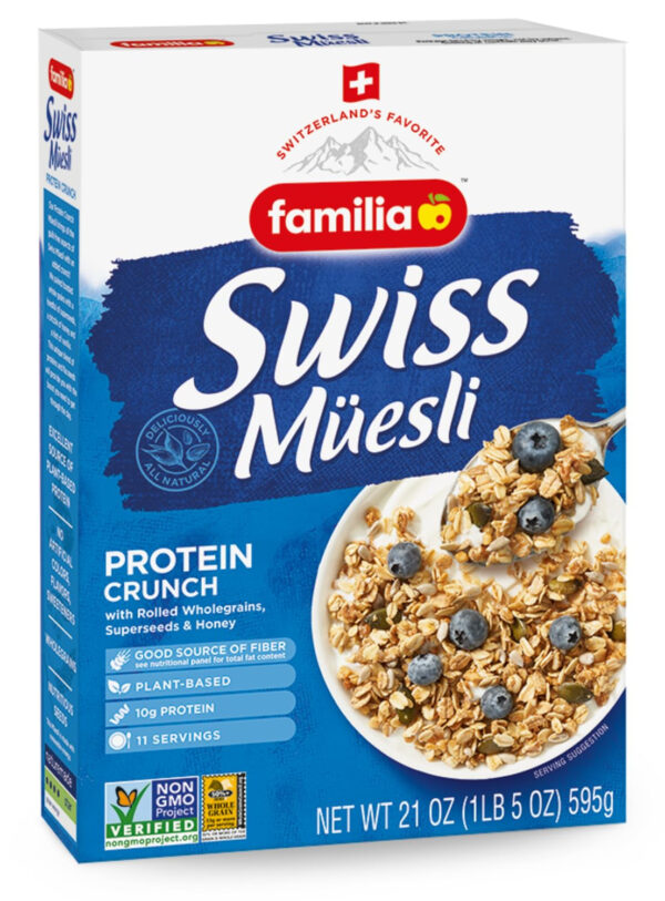 6893aa43714b675695704a13e0f5cb263fb24865749f0acd996c2.jpg Familia Swiss Muesli Protein Crunch, Energy-Packed Cereal with Superseeds & Honey, 21oz (Pack of 1)