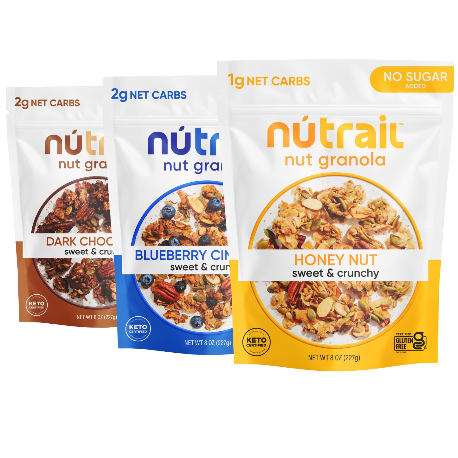 6893aa6b480533311aad95a2f1f1e1fa9386dcf5c3794dc8beaa9.jpg NuTrail Nut Granola Cereal, Variety Pack, No Sugar Added, Keto, Low Carb, Gluten Free, Grain Free, Healthy Breakfast 8 oz. 3 Count