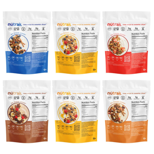 6893aa760b10c45af7788de53c17a890160c0bf3031339bbdf373.jpg NuTrail Nut Granola Cereal, Variety Pack, No Sugar Added, Keto, Low Carb, Gluten Free, Grain Free, Healthy Breakfast 8 oz. 3 Count