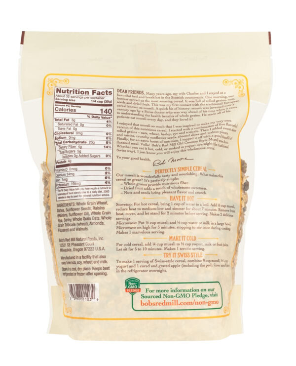 Bob's Red Mill Old Country Style Muesli, 40oz (Pack of 4) - Non GMO, Whole Grain, Vegan, Kosher