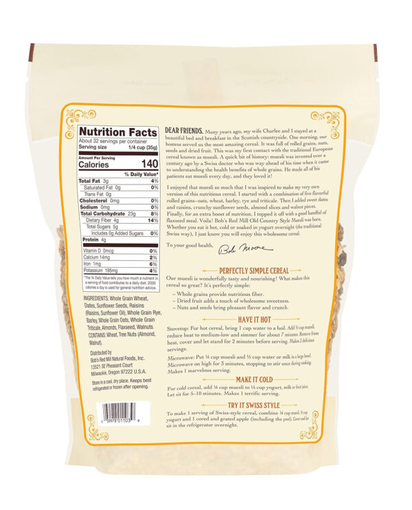 Bob's Red Mill Old Country Style Muesli, 40oz (Pack of 4) - Non GMO, Whole Grain, Vegan, Kosher