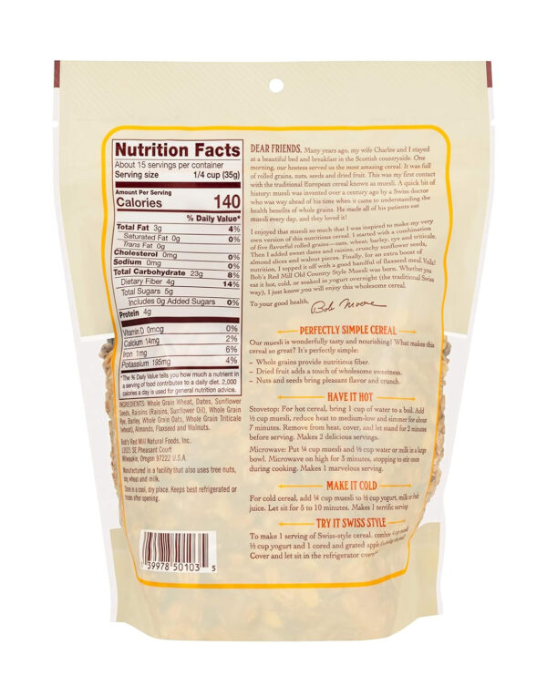 Bob's Red Mill Old Country Style Muesli, 40oz (Pack of 4) - Non GMO, Whole Grain, Vegan, Kosher