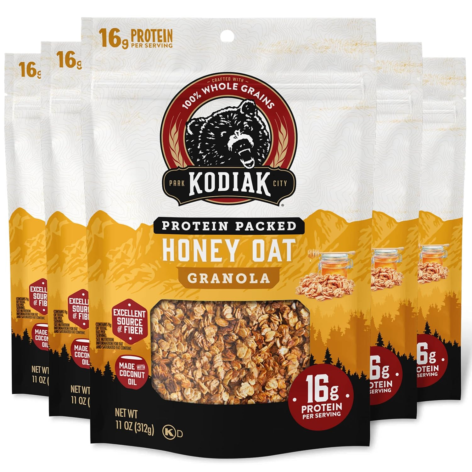 6893aaeb7e80d0591a662f16d88070e728c3ddb042cf03804df6e.jpg Kodiak Cakes Granola, Honey Oat, High Protein, 100% Whole Grains (Pack of 5 pouches)