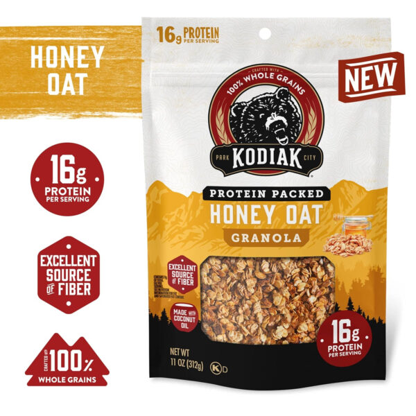 6893aaee3e9f69ad5da8b6ece7f64c4fbbd11fc6e7b030d2ad267.jpg Kodiak Cakes Granola, Honey Oat, High Protein, 100% Whole Grains (Pack of 5 pouches)