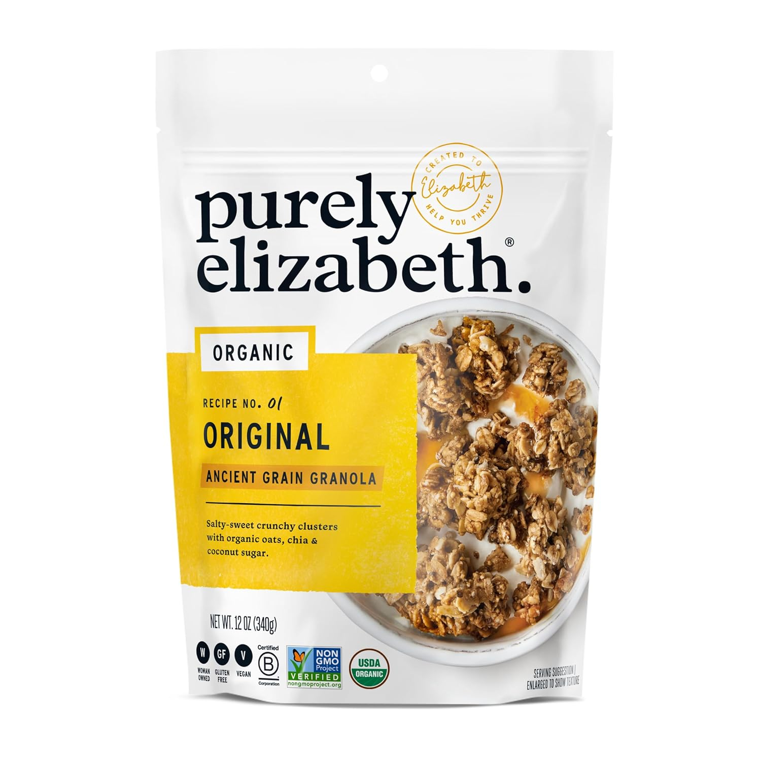 6893ab0d80d0d8bd32e7ecf62d8776e59a6f83aefd9e72947a1d7.jpg Purely Elizabeth, Organic Original, Ancient Grain Granola, Gluten-Free, Non-GMO (12oz Bag)