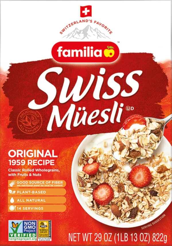 Familia Swiss Muesli Cereal, Original Recipe with Fruit and Nuts - Enjoy Hot, Cold or as Overnight Oats, 29 oz (Pack of 1)