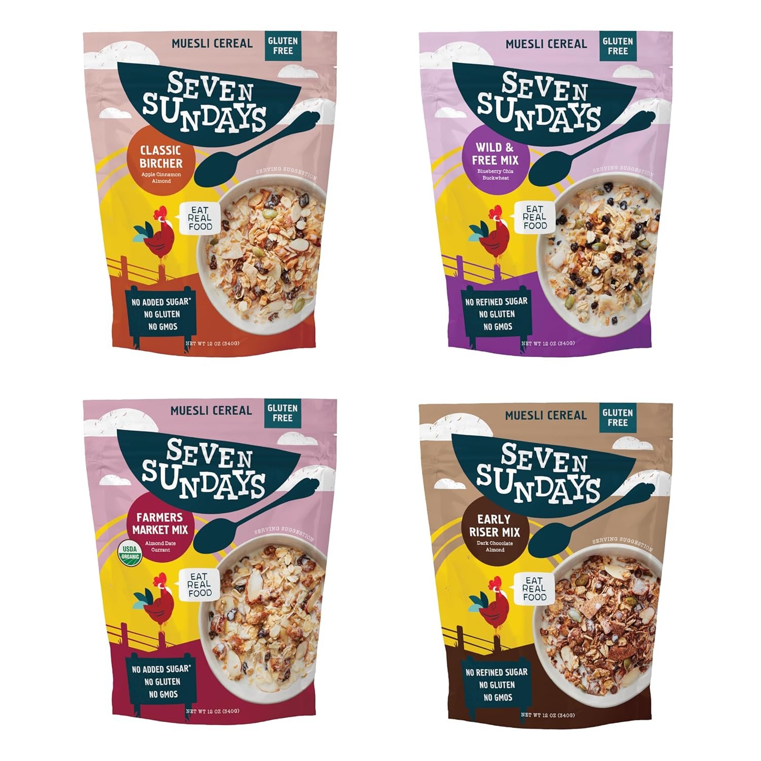 6893aba7583390d07a2d48cc104fc10874ba6e5c35c4a9d844823.jpg Seven Sundays Muesli Cereal Variety Pack - 4 Count, 12 Oz Bag - Certified Gluten Free Muesli - Non GMO, No Refined Sugar and Kosher