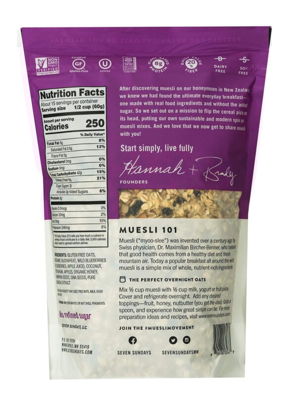 Seven Sundays Muesli Cereal Variety Pack - 4 Count, 12 Oz Bag - Certified Gluten Free Muesli - Non GMO, No Refined Sugar and Kosher
