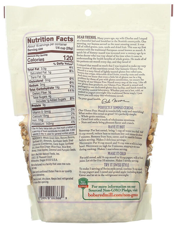 Bob's Red Mill Gluten Free Muesli Cereal, 16oz (Pack of 4)