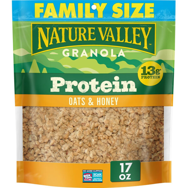 6893ac6905a695b926c75e7e212a986d69c56491b59517e4b74bc.jpg Nature Valley Protein Granola, Oats and Honey Granola, Resealable Snack Pouch, Family Size, 17 oz
