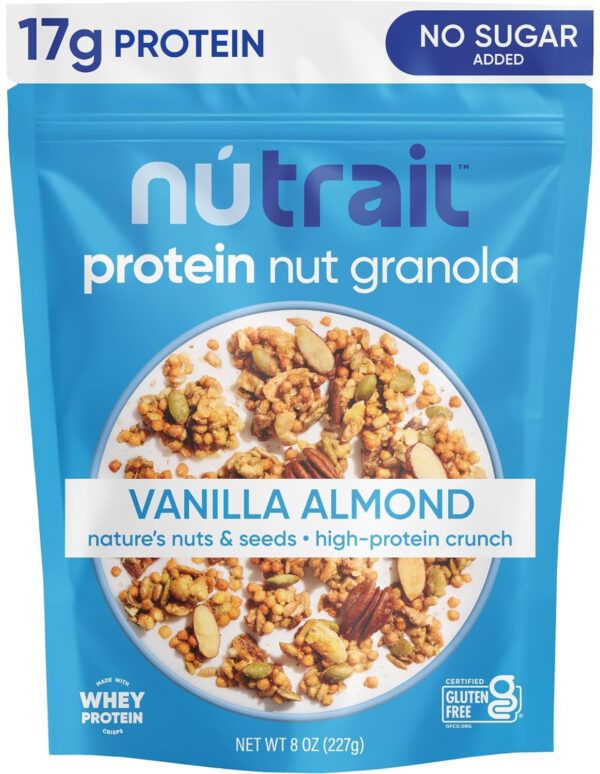 NuTrail 17g Protein Nut Granola Cereal, Vanilla Almond, No Sugar Added, Keto, Low Carb, Gluten Free, Grain Free, Healthy Breakfast 8 oz. 1 Count