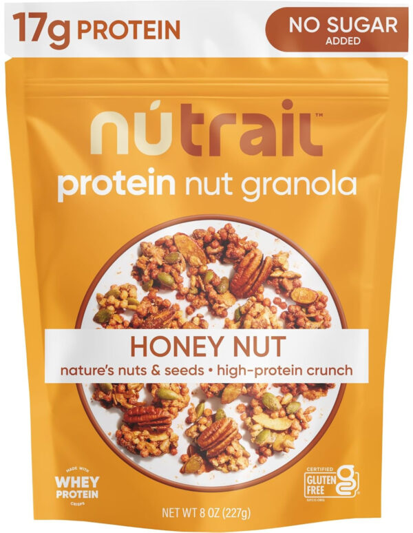NuTrail 17g Protein Nut Granola Cereal, Honey Nut, No Sugar Added, Keto, Low Carb, Gluten Free, Grain Free, Healthy Breakfast 8 oz. 1 Count