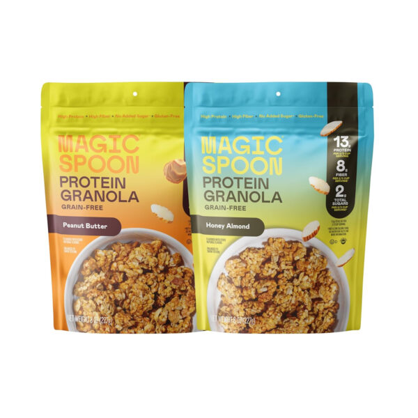 6893ace1374db985aa25ca14ce014060a44f79988c3f274ec0673.jpg Magic Spoon Protein Granola - High Protein Granola, Keto Friendly, Low Sugar, Grain Free, Healthy Breakfast or Quick Snack (1 bags each: Honey Almond, Peanut Butter)
