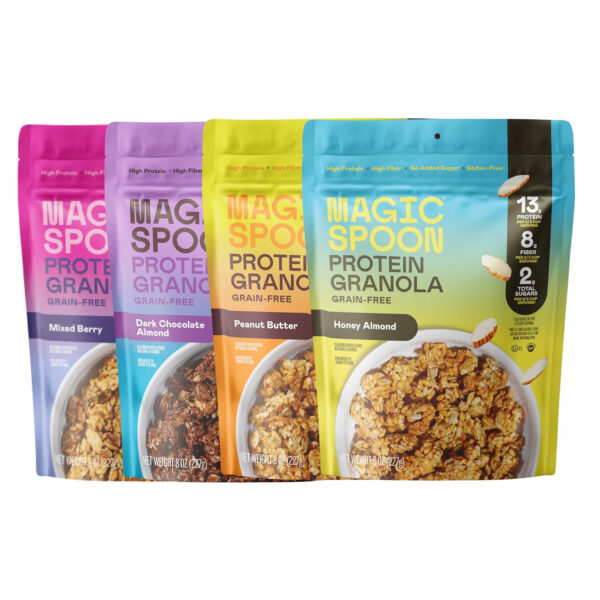 6893acf12297b457f6d0e3d24c9871f39cb24413d08d8f67658d7.jpg Magic Spoon Protein Granola - High Protein Granola, Keto Friendly, Low Sugar, Grain Free, Healthy Breakfast or Quick Snack (1 bags each: Honey Almond, Peanut Butter)