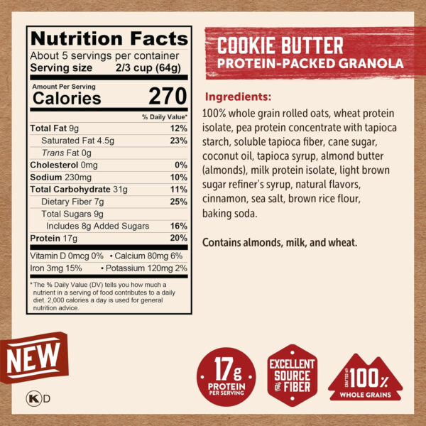 6893ad08966a5d93fab69f2d2141fefb2465b3d4902e4e178d897.jpg Kodiak Cakes Granola Pouch, Cookie Butter, High Protein, 100% Whole Grains (Pack of 5 pouches)
