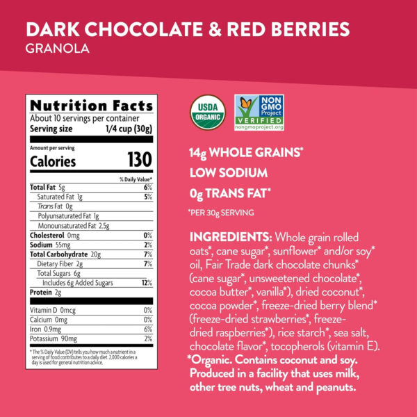 Love Crunch Organic Dark Chocolate & Red Berries Granola, 11.5 oz (Pack of 1), Non-GMO, Fair Trade, by Nature's Path