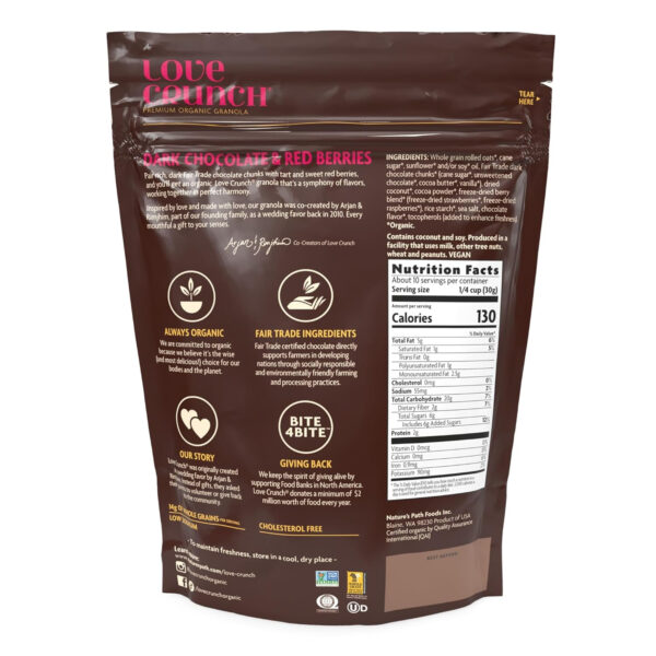 Love Crunch Organic Dark Chocolate & Red Berries Granola, 11.5 oz (Pack of 1), Non-GMO, Fair Trade, by Nature's Path