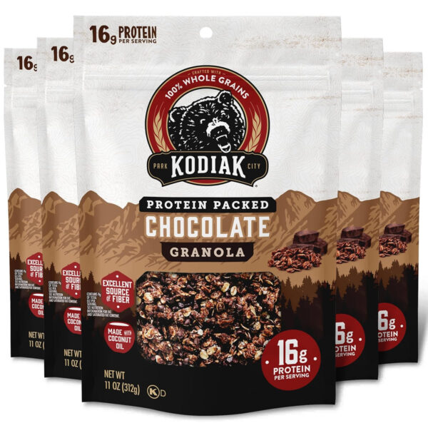 Kodiak Cakes Granola Pouch, Chocolate, High Protein, 100% Whole Grains (Pack of 5 pouches)