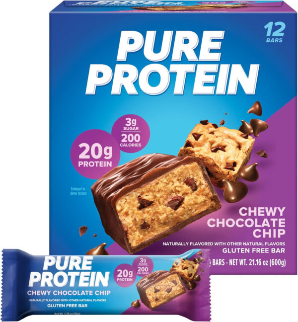 Pure Protein Bars, High Protein, Nutritious Snacks to Support Energy, Low Sugar, Gluten Free, Chocolate Peanut Butter, 1.76oz, 12 Count (Packaging May Vary)