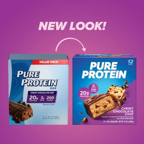 Pure Protein Bars, High Protein, Nutritious Snacks to Support Energy, Low Sugar, Gluten Free, Chocolate Peanut Butter, 1.76oz, 12 Count (Packaging May Vary)