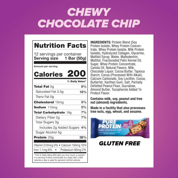 Pure Protein Bars, High Protein, Nutritious Snacks to Support Energy, Low Sugar, Gluten Free, Chocolate Peanut Butter, 1.76oz, 12 Count (Packaging May Vary)