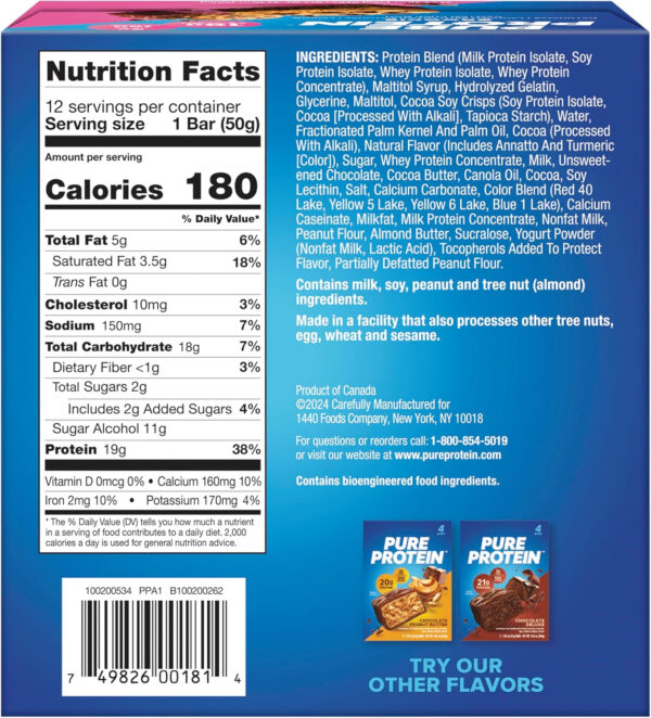 Pure Protein Bars, High Protein, Nutritious Snacks to Support Energy, Low Sugar, Gluten Free, Chocolate Peanut Butter, 1.76oz, 12 Count (Packaging May Vary)