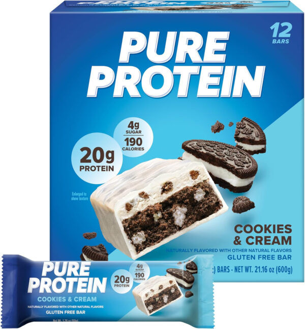 Pure Protein Bars, High Protein, Nutritious Snacks to Support Energy, Low Sugar, Gluten Free, Chocolate Peanut Butter, 1.76oz, 12 Count (Packaging May Vary)