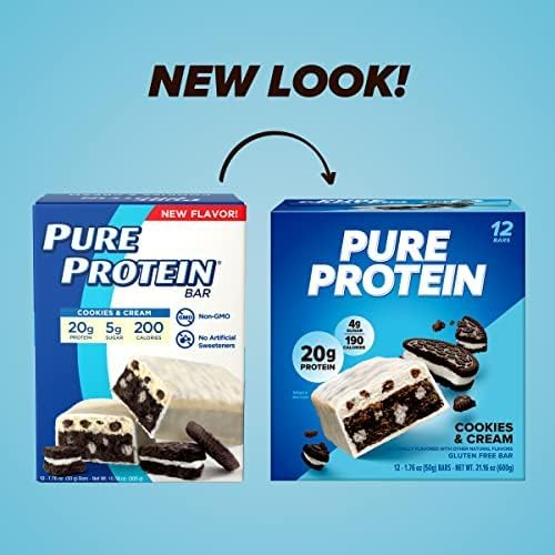 Pure Protein Bars, High Protein, Nutritious Snacks to Support Energy, Low Sugar, Gluten Free, Chocolate Peanut Butter, 1.76oz, 12 Count (Packaging May Vary)