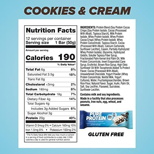 Pure Protein Bars, High Protein, Nutritious Snacks to Support Energy, Low Sugar, Gluten Free, Chocolate Peanut Butter, 1.76oz, 12 Count (Packaging May Vary)