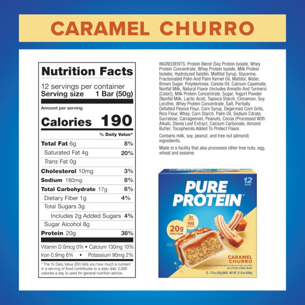Pure Protein Bars, High Protein, Nutritious Snacks to Support Energy, Low Sugar, Gluten Free, Chocolate Peanut Butter, 1.76oz, 12 Count (Packaging May Vary)