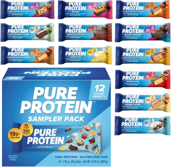 Pure Protein Bars, High Protein, Nutritious Snacks to Support Energy, Low Sugar, Gluten Free, Chocolate Peanut Butter, 1.76oz, 12 Count (Packaging May Vary)