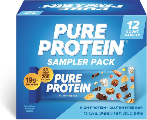 Pure Protein Bars, High Protein, Nutritious Snacks to Support Energy, Low Sugar, Gluten Free, Chocolate Peanut Butter, 1.76oz, 12 Count (Packaging May Vary)