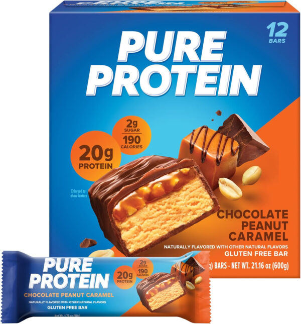 Pure Protein Bars, High Protein, Nutritious Snacks to Support Energy, Low Sugar, Gluten Free, Chocolate Peanut Butter, 1.76oz, 12 Count (Packaging May Vary)
