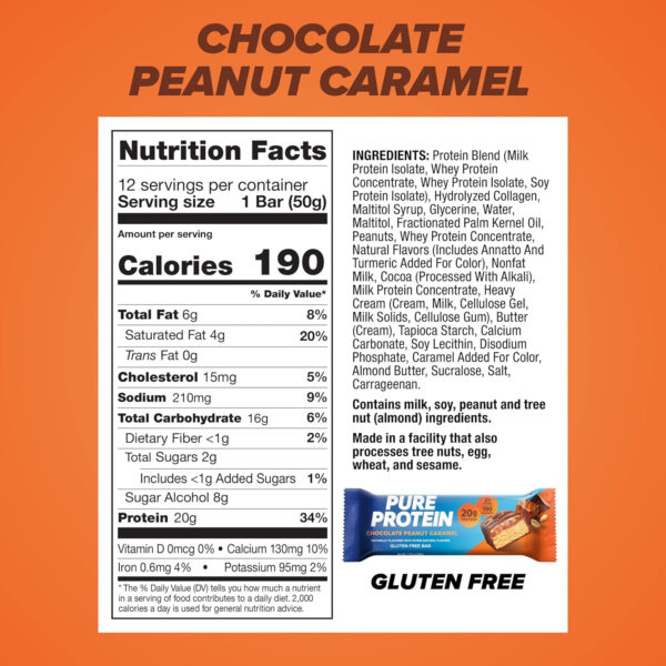 Pure Protein Bars, High Protein, Nutritious Snacks to Support Energy, Low Sugar, Gluten Free, Chocolate Peanut Butter, 1.76oz, 12 Count (Packaging May Vary)
