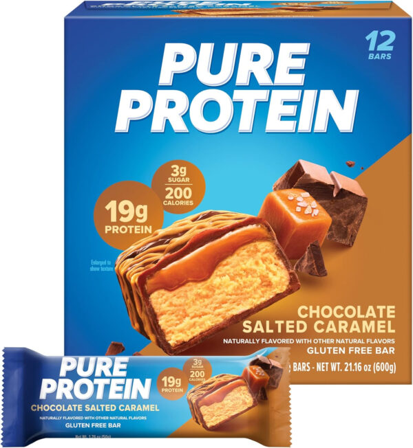 Pure Protein Bars, High Protein, Nutritious Snacks to Support Energy, Low Sugar, Gluten Free, Chocolate Peanut Butter, 1.76oz, 12 Count (Packaging May Vary)