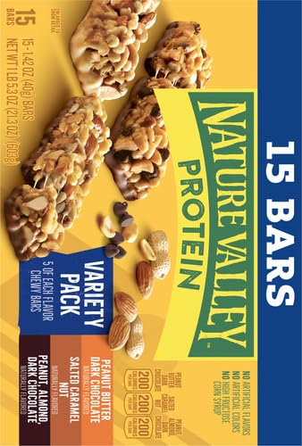 6893af18ae5829dd7123f0d37a75f4b9abfd242bb6c6a3b278da7.jpg Nature Valley Protein Chewy Snack Bars, Variety Pack, 15 Bars, 21.3 oz