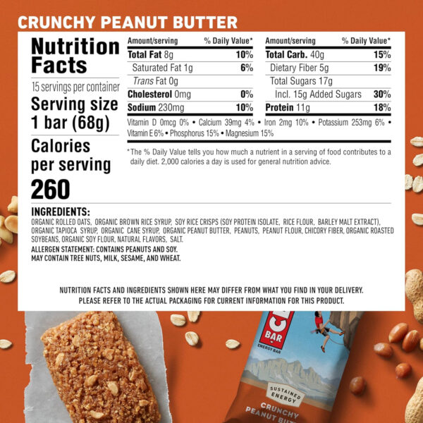 6893af6dae13c73ba4f767cde3bb0588b2fc28c8f069184d4151f.jpg CLIF BAR - Protein Bars - Crunchy Peanut Butter - Made with Organic Oats - Energy Bars - Non-GMO (15 Pack)
