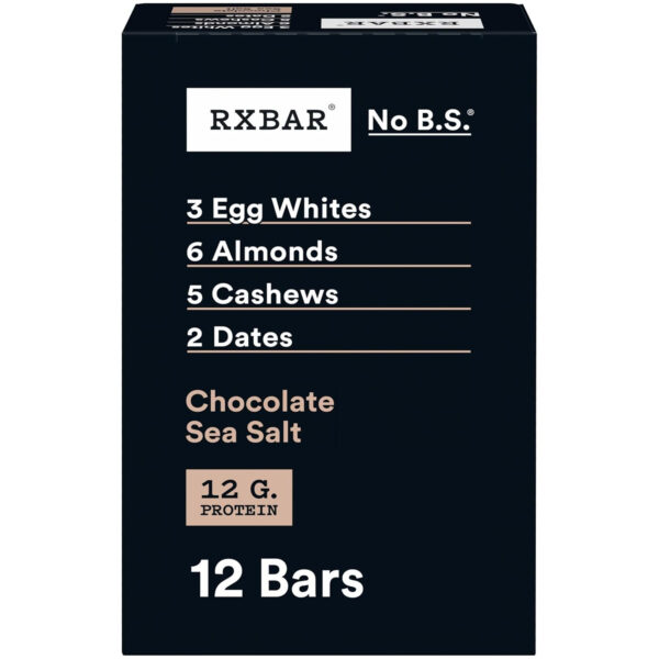RXBAR Protein Bars, Protein Snack, Snack Bars, Chocolate Sea Salt, 22oz Box (12 Bars)