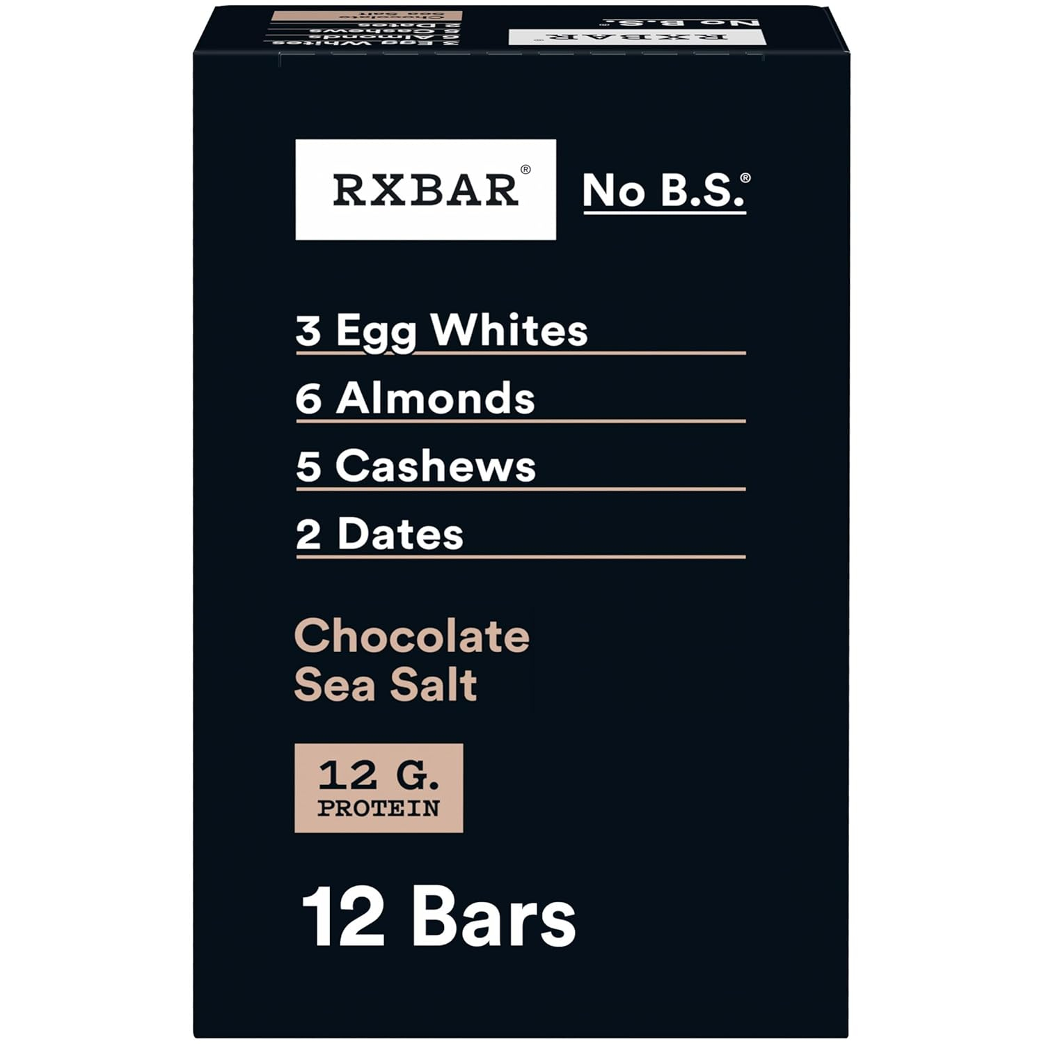 RXBAR Protein Bars, Protein Snack, Snack Bars, Chocolate Sea Salt, 22oz Box (12 Bars)