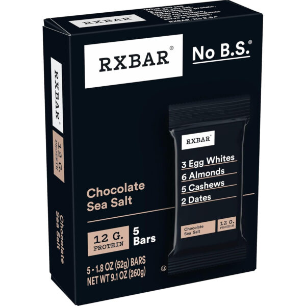 RXBAR Protein Bars, Protein Snack, Snack Bars, Chocolate Sea Salt, 22oz Box (12 Bars)