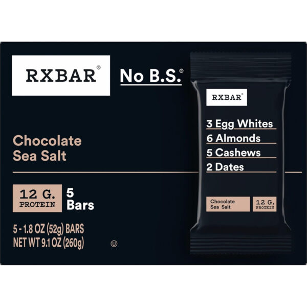 RXBAR Protein Bars, Protein Snack, Snack Bars, Chocolate Sea Salt, 22oz Box (12 Bars)