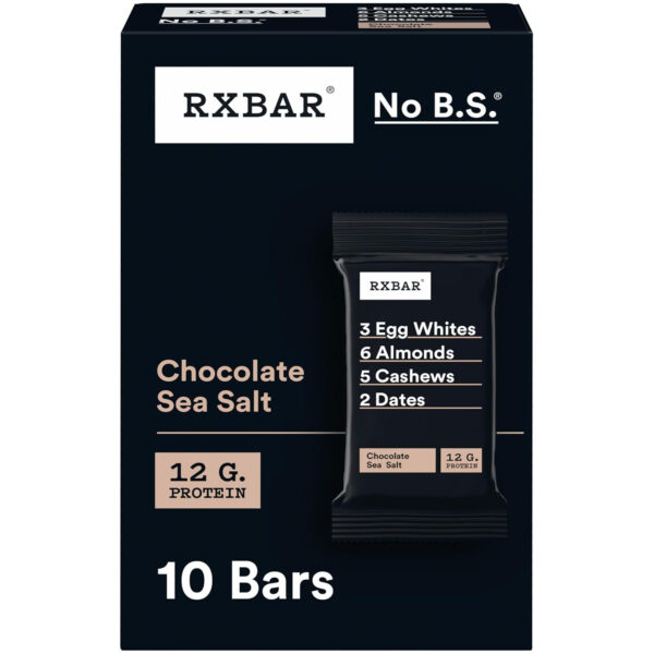 RXBAR Protein Bars, Protein Snack, Snack Bars, Chocolate Sea Salt, 22oz Box (12 Bars)