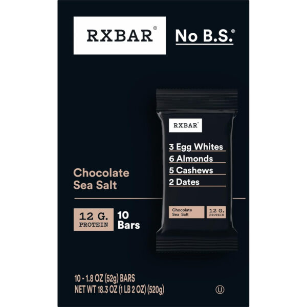 RXBAR Protein Bars, Protein Snack, Snack Bars, Chocolate Sea Salt, 22oz Box (12 Bars)
