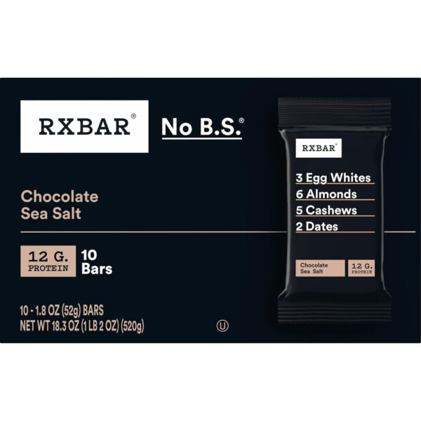 RXBAR Protein Bars, Protein Snack, Snack Bars, Chocolate Sea Salt, 22oz Box (12 Bars)