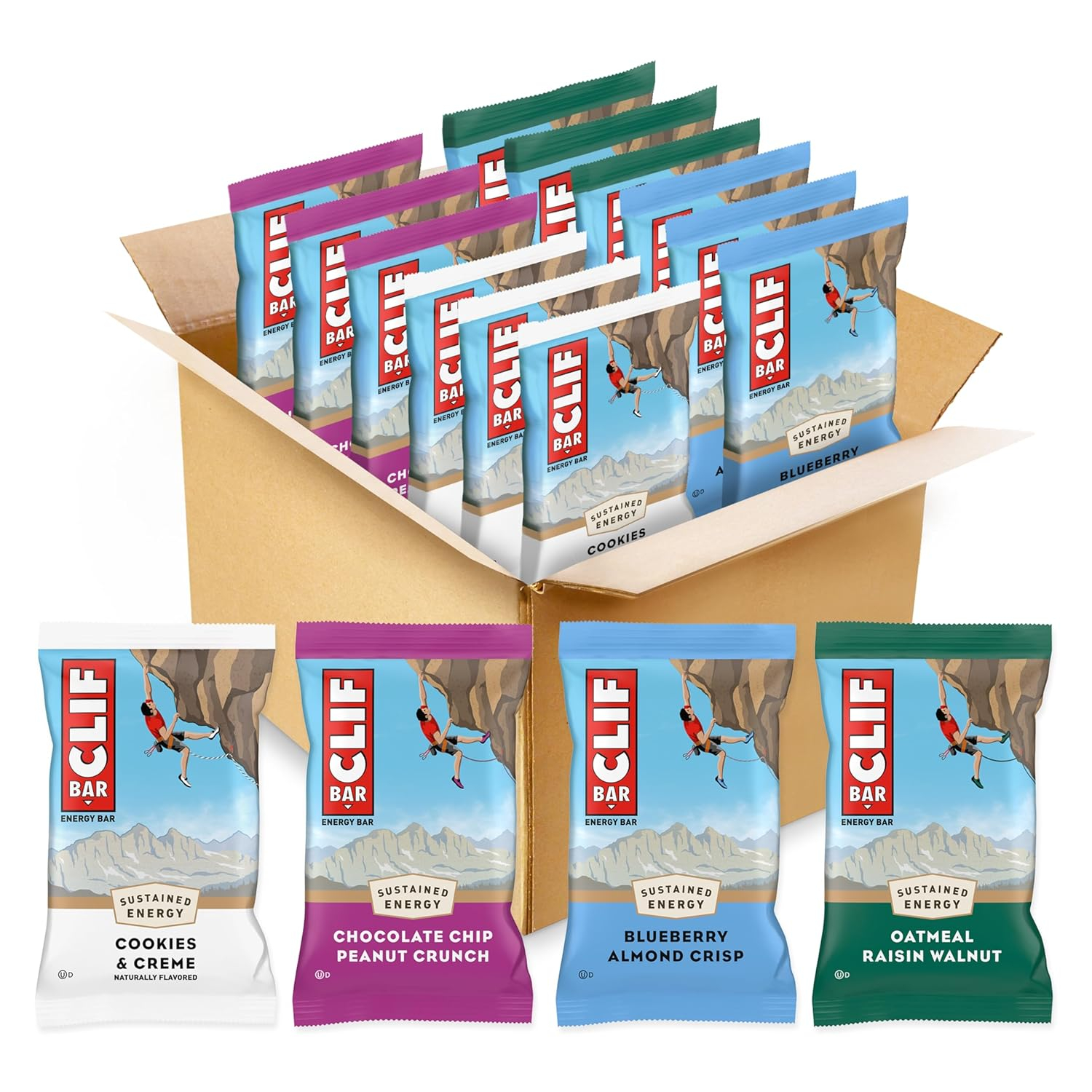 6893afdbf1fc0bb1d2b748113f63dee6726a2b4eb6c8968b65be6.jpg CLIF BAR - Variety Pack - 4 Flavors - Made with Organic Oats - Energy Bars - Non-GMO - Plant Based Protein Bars (12 Pack)