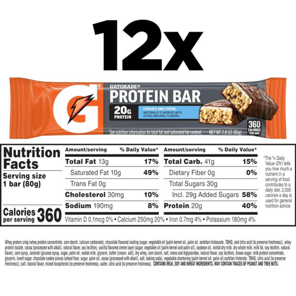 Gatorade Whey Protein Recover Bars, Chocolate Chip, 2.8 ounce(Pack of 12)