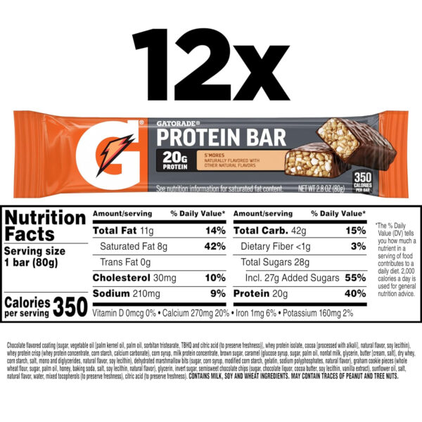 Gatorade Whey Protein Recover Bars, Chocolate Chip, 2.8 ounce(Pack of 12)