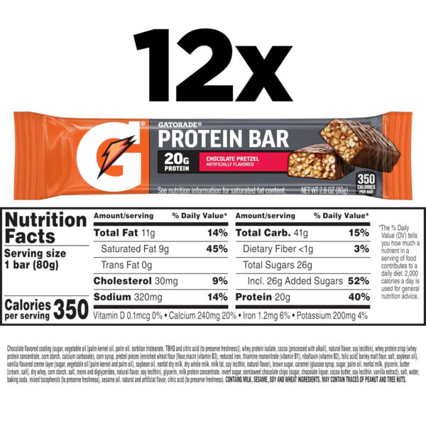 Gatorade Whey Protein Recover Bars, Chocolate Chip, 2.8 ounce(Pack of 12)